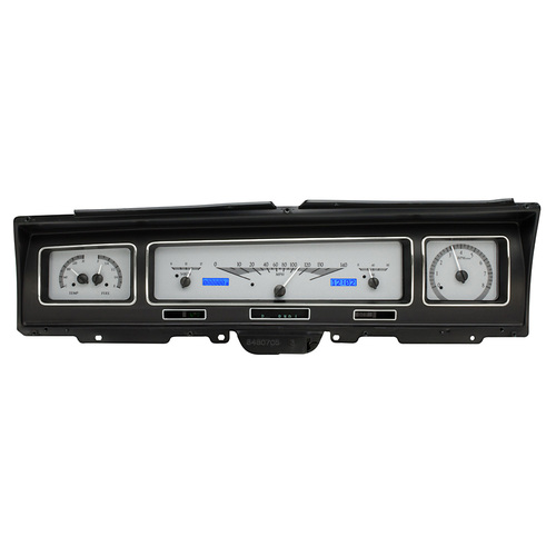 Dakota Digital Gauge Kit, 1968 For Chevrolet Caprice/ For Impala, Analog, Silver Background, Alloy Style Face, Blue Display