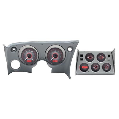 Dakota Digital Gauge Kit, 1968- 77 For Chevrolet Corvette, Digital, Carbon Fiber Background, Alloy Style Face, Red Display