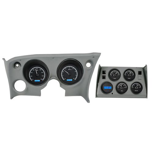 Dakota Digital Gauge Kit, 1968- 77 For Chevrolet Corvette, Digital, Black Background, Alloy Style Face, Blue Display