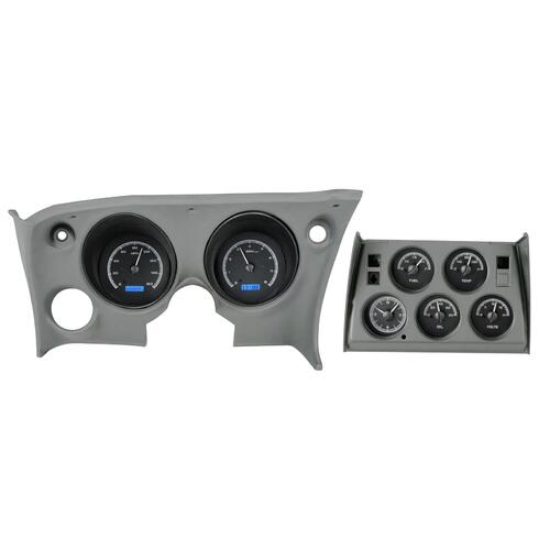 Dakota Digital Gauge Kit, 1968- 77 For Chevrolet Corvette, Analog, Black Background, Alloy Style Face, Blue Display