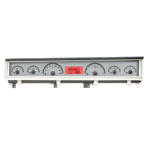 Dakota Digital Gauge Kit, 1968- 70 Mopar B-Body: Coronet, Belvedere, Satellite and Road Runner, Analog, Silver Background, Alloy Style Face, Red Displ