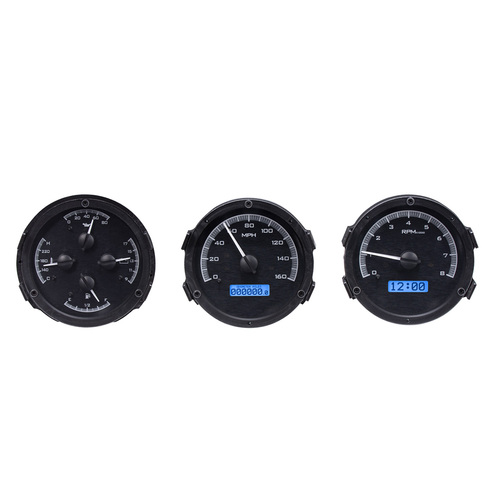 Dakota Digital Gauge Kit, 1968- 69 Oldsmobile Cutlass, F-85 and 442, Analog, Black Background, Alloy Style Face, Blue Display