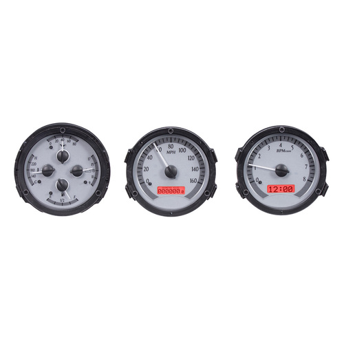 Dakota Digital Gauge Kit, 1968- 69 Oldsmobile Cutlass, F-85 and 442, Analog, Silver Background, Alloy Style Face, Red Display