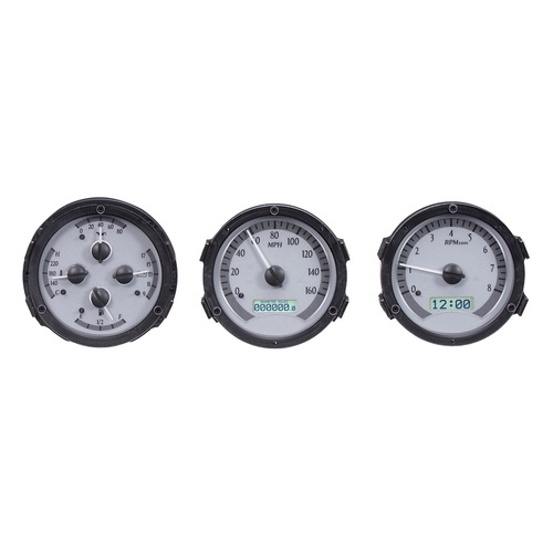 Dakota Digital Gauge Kit, 1968- 69 Oldsmobile Cutlass, F-85 and 442, Analog, Silver Background, Alloy Style Face, White Display