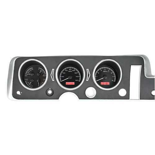 Dakota Digital Gauge Kit, 1968 For Pontiac GTO/ Lemans/ Tempest, Analog, Black Background, Alloy Style Face, Red Display