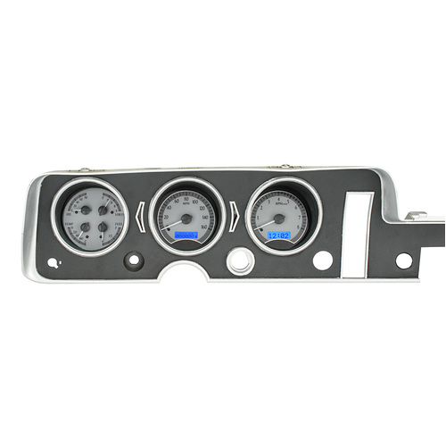 Dakota Digital Gauge Kit, 1968 For Pontiac GTO/ Lemans/ Tempest, Analog, Silver Background, Alloy Style Face, Blue Display