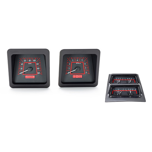 Dakota Digital Gauge Kit, 1976 For Camaro with Console gauges, Analog, Carbon Fiber Background, Alloy Style Face, Red Display