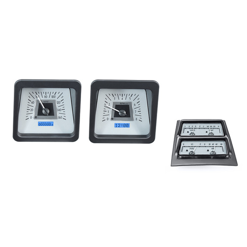 Dakota Digital Gauge Kit, 1972 For Camaro with Console gauges, Analog, Silver Background, Alloy Style Face, Blue Display