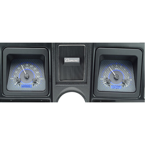 Dakota Digital Gauge Kit, 1975 For Camaro, Analog, Carbon Fiber Background, Alloy Style Face, Blue Display