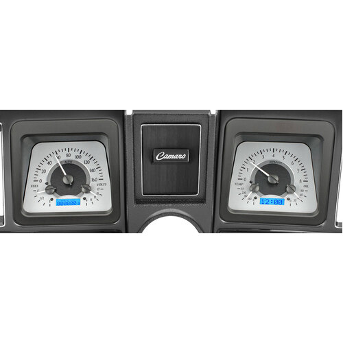 Dakota Digital Gauge Kit, 1972 For Camaro, Analog, Silver Background, Alloy Style Face, Blue Display