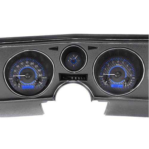 Dakota Digital Gauge Kit, 1975 For Chevrolet For Chevelle/ Malibu/ El Camino, Analog, Carbon Fiber Background, Alloy Style Face, Blue Display