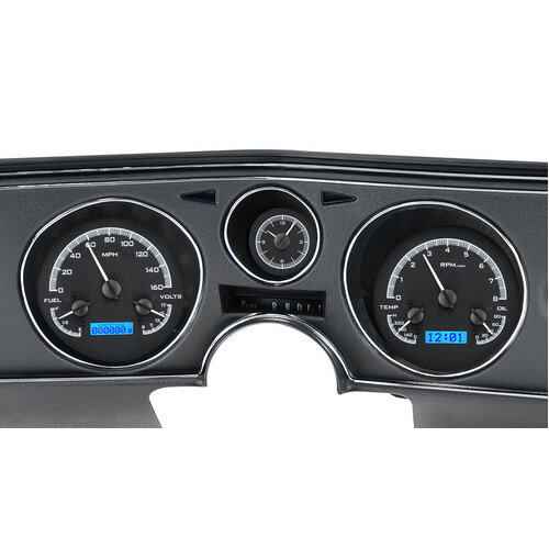 Dakota Digital Gauge Kit, 1969 For Chevrolet For Chevelle/ Malibu/ El Camino, Analog, Black Background, Alloy Style Face, Blue Display