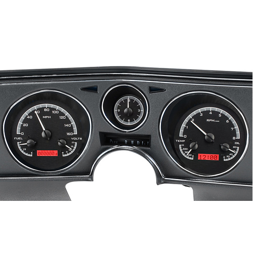 Dakota Digital Gauge Kit, 1970 For Chevrolet For Chevelle/ Malibu/ El Camino, Analog, Black Background, Alloy Style Face, Red Display