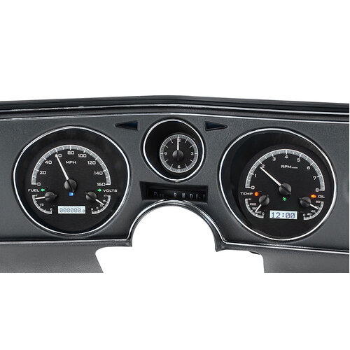 Dakota Digital Gauge Kit, 1971 For Chevrolet For Chevelle/ Malibu/ El Camino, Analog, Black Background, Alloy Style Face, White Display