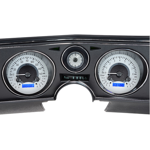 Dakota Digital Gauge Kit, 1972 For Chevrolet For Chevelle/ Malibu/ El Camino, Analog, Silver Background, Alloy Style Face, Blue Display