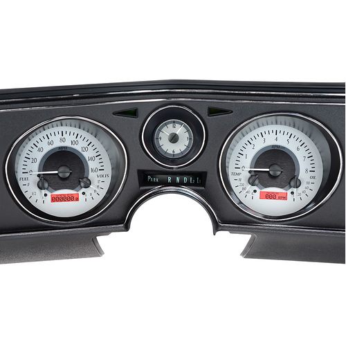 Dakota Digital Gauge Kit, 1973 For Chevrolet For Chevelle/ Malibu/ El Camino, Analog, Silver Background, Alloy Style Face, Red Display