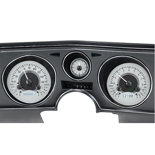 Dakota Digital Gauge Kit, 1974 For Chevrolet For Chevelle/ Malibu/ El Camino, Analog, Silver Background, Alloy Style Face, White Display