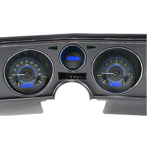 Dakota Digital Gauge Kit, 1969 For Chevrolet For Chevelle/ Malibu/ El Camino, Analog, Carbon Fiber Background, Alloy Style Face, Blue Display