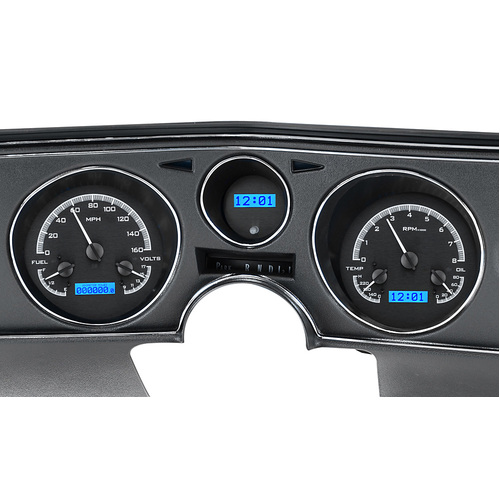 Dakota Digital Gauge Kit, 1969 For Chevrolet For Chevelle/ Malibu/ El Camino, Analog, Black Background, Alloy Style Face, Blue Display