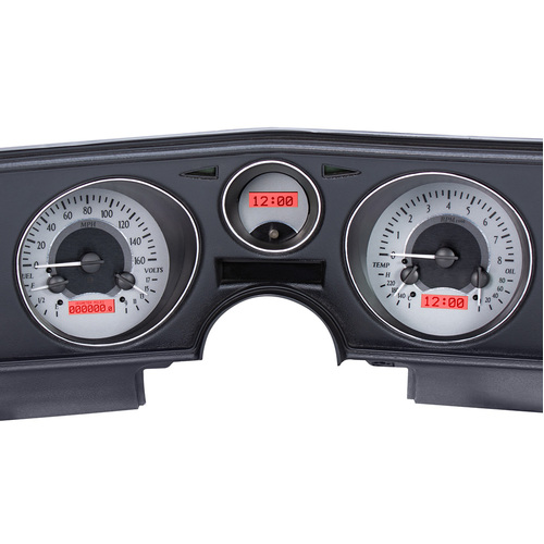 Dakota Digital Gauge Kit, 1973 For Chevrolet For Chevelle/ Malibu/ El Camino, Analog, Silver Background, Alloy Style Face, Red Display