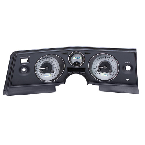 Dakota Digital Gauge Kit, 1974 For Chevrolet For Chevelle/ Malibu/ El Camino, Analog, Silver Background, Alloy Style Face, White Display