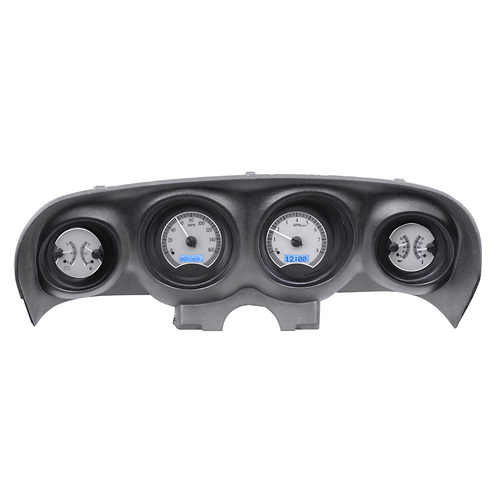 Dakota Digital Gauge Kit, 1969- 70 For Ford For Mustang, Analog, Silver Background, Alloy Style Face, Blue Display