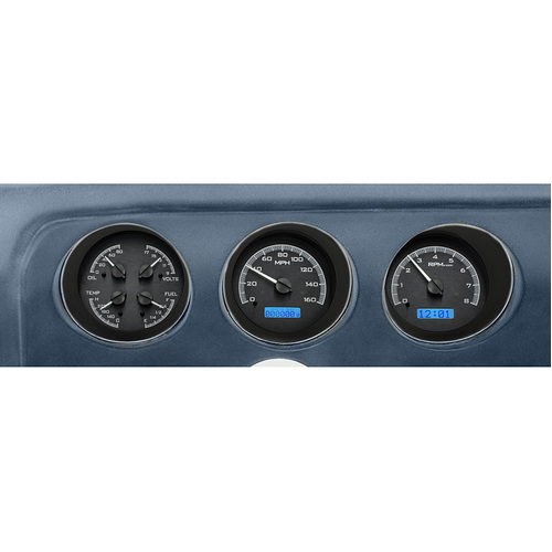 Dakota Digital Gauge Kit, 1969 For Pontiac GTO/ Le Mans, Analog, Black Background, Alloy Style Face, Blue Display