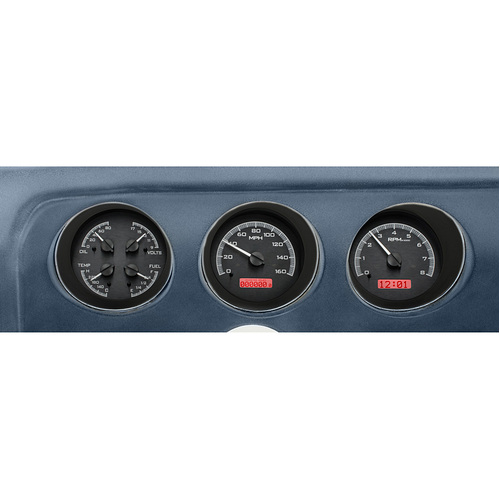 Dakota Digital Gauge Kit, 1970 For Pontiac GTO/ Le Mans, Analog, Black Background, Alloy Style Face, Red Display