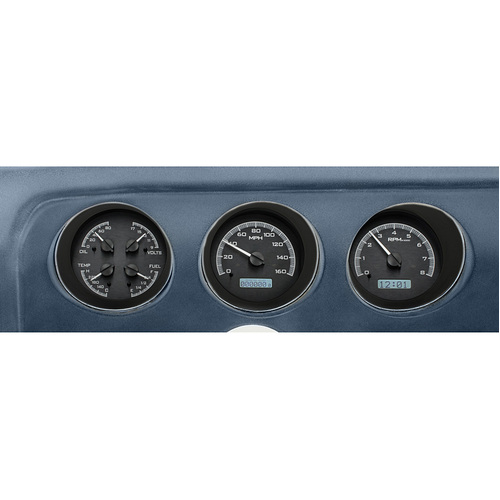 Dakota Digital Gauge Kit, 1971 For Pontiac GTO/ Le Mans, Analog, Black Background, Alloy Style Face, White Display