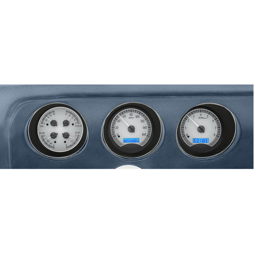 Dakota Digital Gauge Kit, 1972 For Pontiac GTO/ Le Mans, Analog, Silver Background, Alloy Style Face, Blue Display