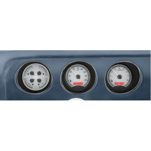 Dakota Digital Gauge Kit, 1973 For Pontiac GTO/ Le Mans, Analog, Silver Background, Alloy Style Face, Red Display
