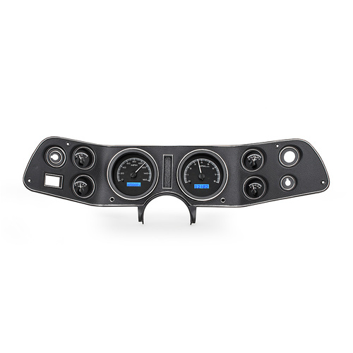 Dakota Digital Gauge Kit, 1969 For Pontiac GTO/ Le Mans, Analog, Black Background, Alloy Style Face, Blue Display