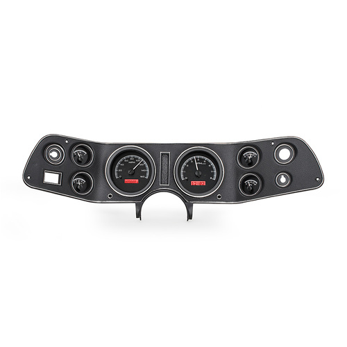 Dakota Digital Gauge Kit, 1970 For Pontiac GTO/ Le Mans, Analog, Black Background, Alloy Style Face, Red Display