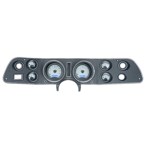 Dakota Digital Gauge Kit, 1972 For Pontiac GTO/ Le Mans, Analog, Silver Background, Alloy Style Face, Blue Display