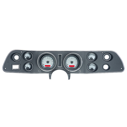 Dakota Digital Gauge Kit, 1973 For Pontiac GTO/ Le Mans, Analog, Silver Background, Alloy Style Face, Red Display