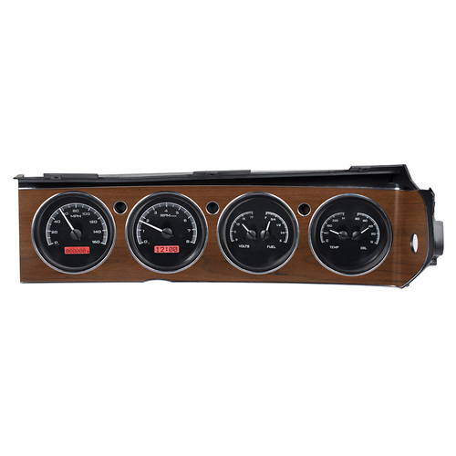 Dakota Digital Gauge Kit, 1970- 74 For Dodge Challenger and 1970- 74 Plymouth Cuda with Rallye dash, Analog, Black Background, Alloy Style Face, Red D