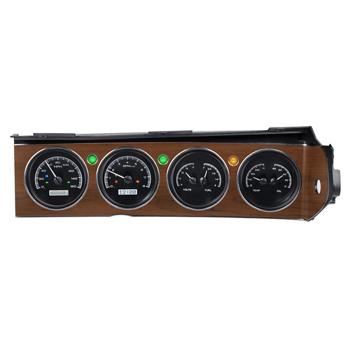 Dakota Digital Gauge Kit, 1970- 74 For Dodge Challenger and 1970- 74 Plymouth Cuda with Rallye dash, Analog, Black Background, Alloy Style Face, White