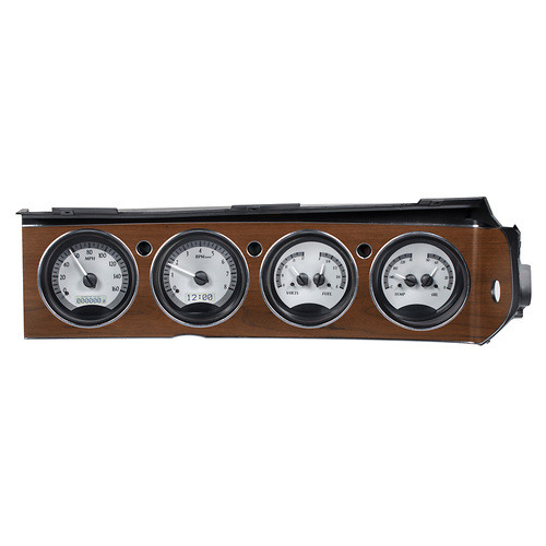 Dakota Digital Gauge Kit, 1970- 74 For Dodge Challenger and 1970- 74 Plymouth Cuda with Rallye dash, Analog, Silver Background, Alloy Style Face, Whit