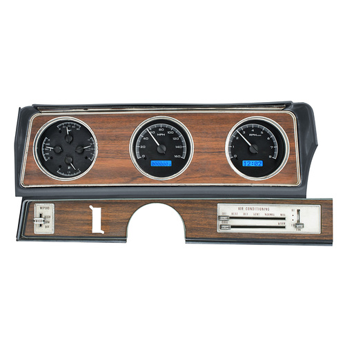 Dakota Digital Gauge Kit, 1970- 72 Oldsmobile Cutlass, Analog, Black Background, Alloy Style Face, Blue Display