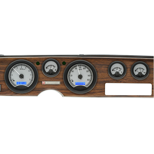 Dakota Digital Gauge Kit, 1970- 81 For Pontiac For Firebird, Analog, Silver Background, Alloy Style Face, Blue Display