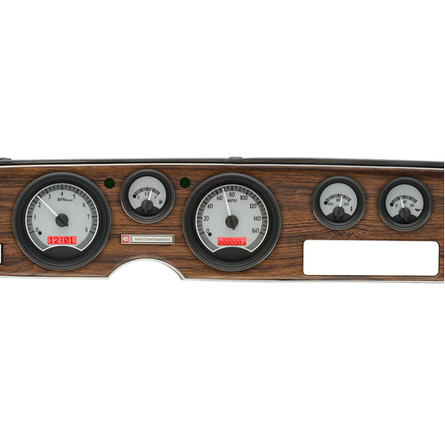 Dakota Digital Gauge Kit, 1970- 81 For Pontiac For Firebird, Analog, Silver Background, Alloy Style Face, Red Display
