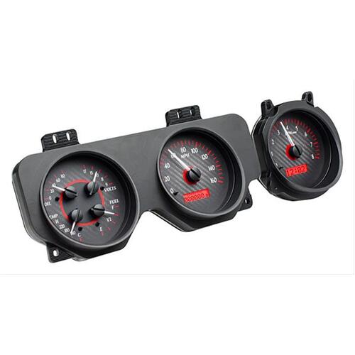 Dakota Digital Gauge Kit, 1970-72 For Pontiac GTO/ LeMans, Analog, Carbon Fiber Background, Alloy Style Face, Blue Display