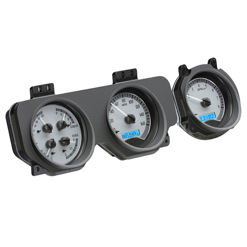 Dakota Digital Gauge Kit, 1970-72 For Pontiac GTO/ LeMans, Analog, Silver Background, Alloy Style Face, Blue Display