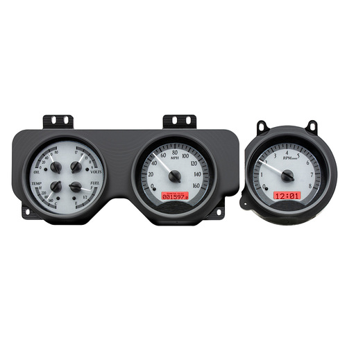 Dakota Digital Gauge Kit, 1970-72 For Pontiac GTO/ LeMans, Analog, Silver Background, Alloy Style Face, Red Display