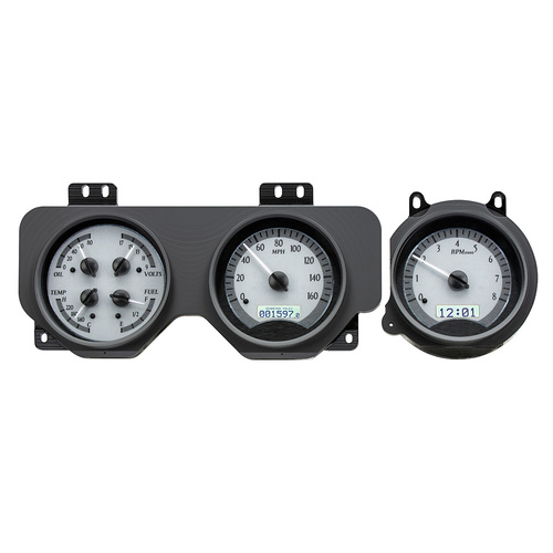 Dakota Digital Gauge Kit, 1970-72 For Pontiac GTO/ LeMans, Analog, Silver Background, Alloy Style Face, White Display