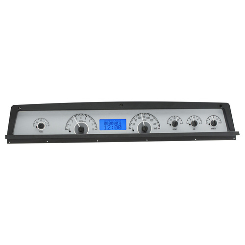 Dakota Digital Gauge Kit, 1971- 76 For Chevrolet Caprice/ For Impala, Analog, Silver Background, Alloy Style Face, Blue Display
