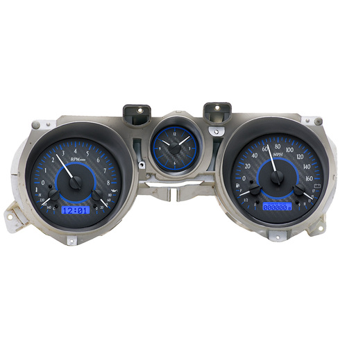 Dakota Digital Gauge Kit, 1971- 73 For Ford For Mustang, Analog, Carbon Fiber Background, Alloy Style Face, Blue Display