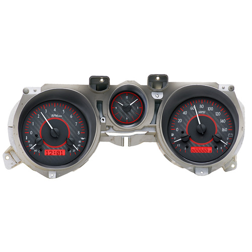 Dakota Digital Gauge Kit, 1971- 73 For Ford For Mustang, Analog, Carbon Fiber Background, Alloy Style Face, Red Display