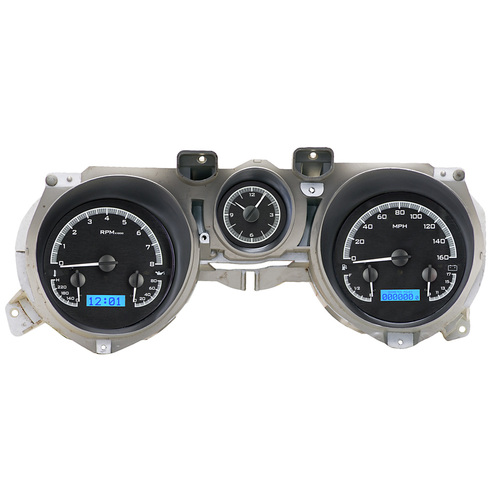 Dakota Digital Gauge Kit, 1971- 73 For Ford For Mustang, Analog, Black Background, Alloy Style Face, Blue Display