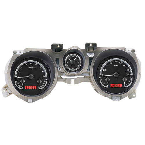 Dakota Digital Gauge Kit, 1971- 73 For Ford For Mustang, Analog, Black Background, Alloy Style Face, Red Display